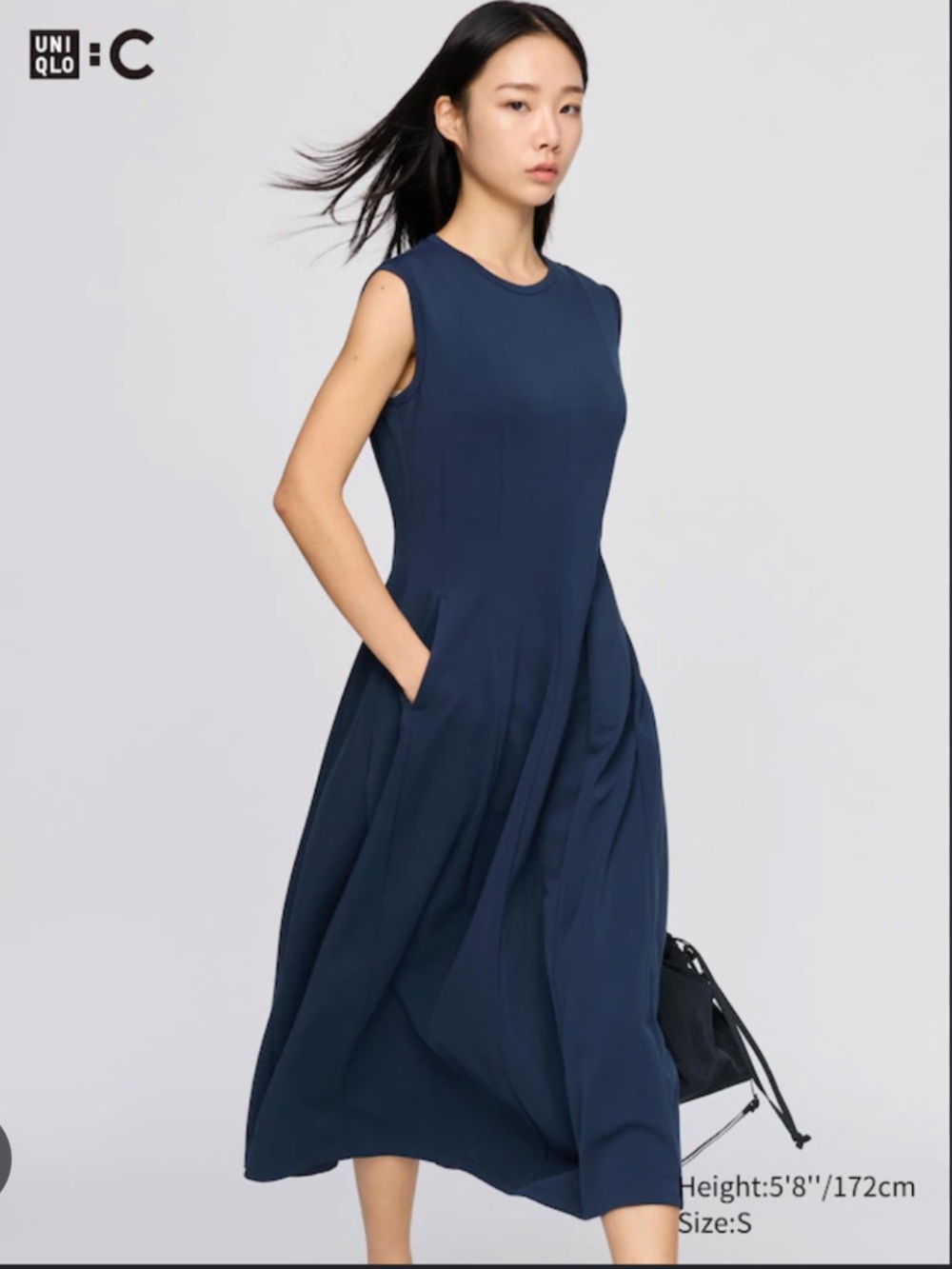 Uniqlo Navy Sleeveless Fit-and-Flare Dress
